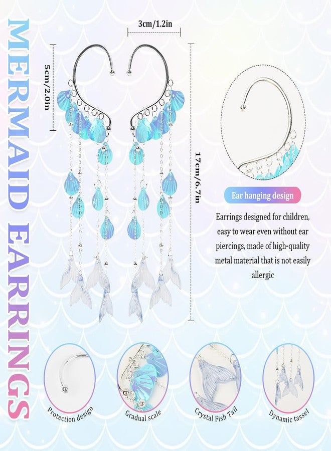 MAYCREATE® Mermaid Accessories for Girls Bow Hair Clips Tassel Sequins Ear Cuffs Seashell Face Gems Party Princess Costume Jewelry Kit Little Mermaid Cosplay Accessories for Girls - Image 3