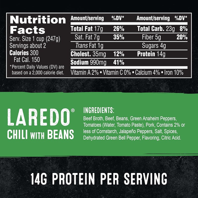 STAGG Laredo Chili With Beans, 15 Oz - 100% Natural Chili with Green Chiles and Jalapenos - Image 2
