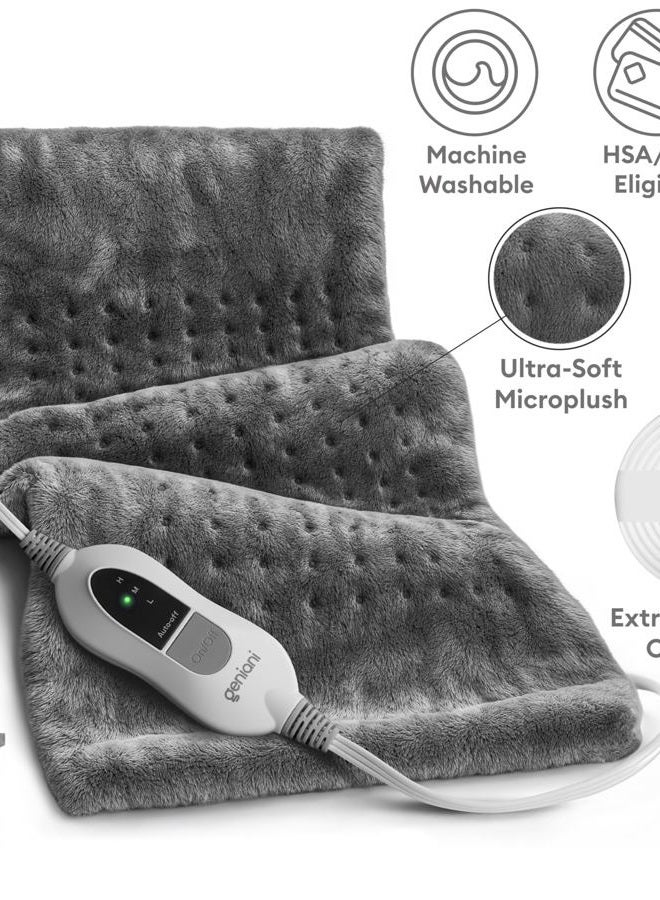 GENIANI Large Electric Heating Pad for Back Pain & Cramps Relief, Mothers Day & Birthday Gifts for Women Mom, FSA HSA Eligible, Auto Shut Off, Machine Washable, Heat Pad for Neck & Shoulder, 12×24" - Image 4