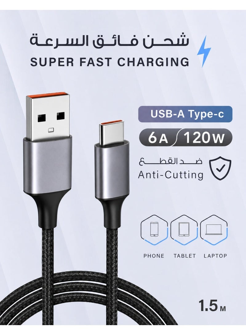 JOYFOCUS Official 120W USB-A To type-C Super Fast Charging Cable 1.5M For iPhone 16/15, iPad, MacBook, Samsung, Xiaomi - Image 1