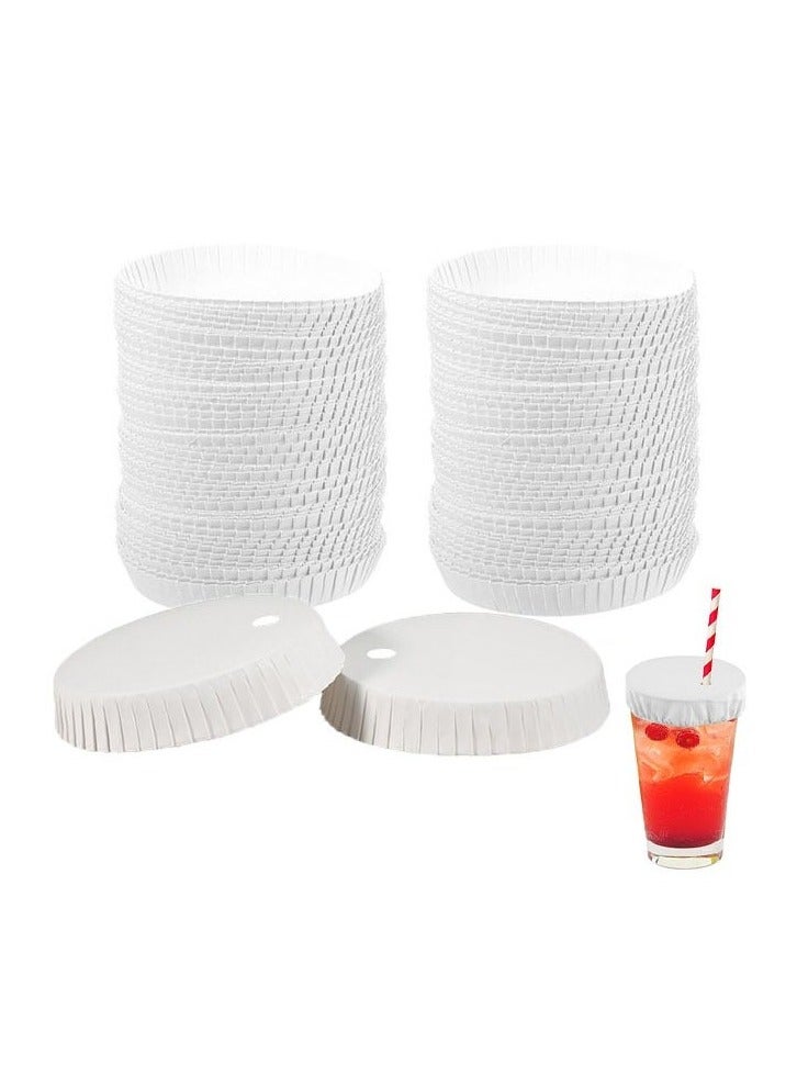 Arabest 100pcs Disposable Paper Cup Cover, Recycled Drinking Lid, Cup Covers for Drinks with Straw Hole, White Coffee Cup Cover, Hot Cup Lids for Home Kitchen Cafe Parties Wedding Hotel Bars, 7.5*7.5cm - Image 1