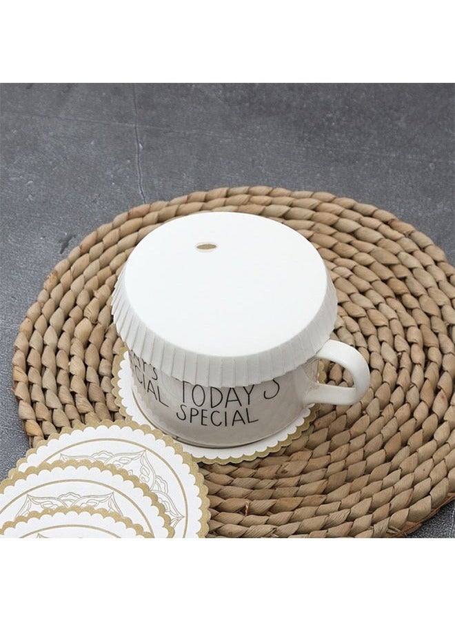 Arabest 100pcs Disposable Paper Cup Cover, Recycled Drinking Lid, Cup Covers for Drinks with Straw Hole, White Coffee Cup Cover, Hot Cup Lids for Home Kitchen Cafe Parties Wedding Hotel Bars, 7.5*7.5cm - Image 3