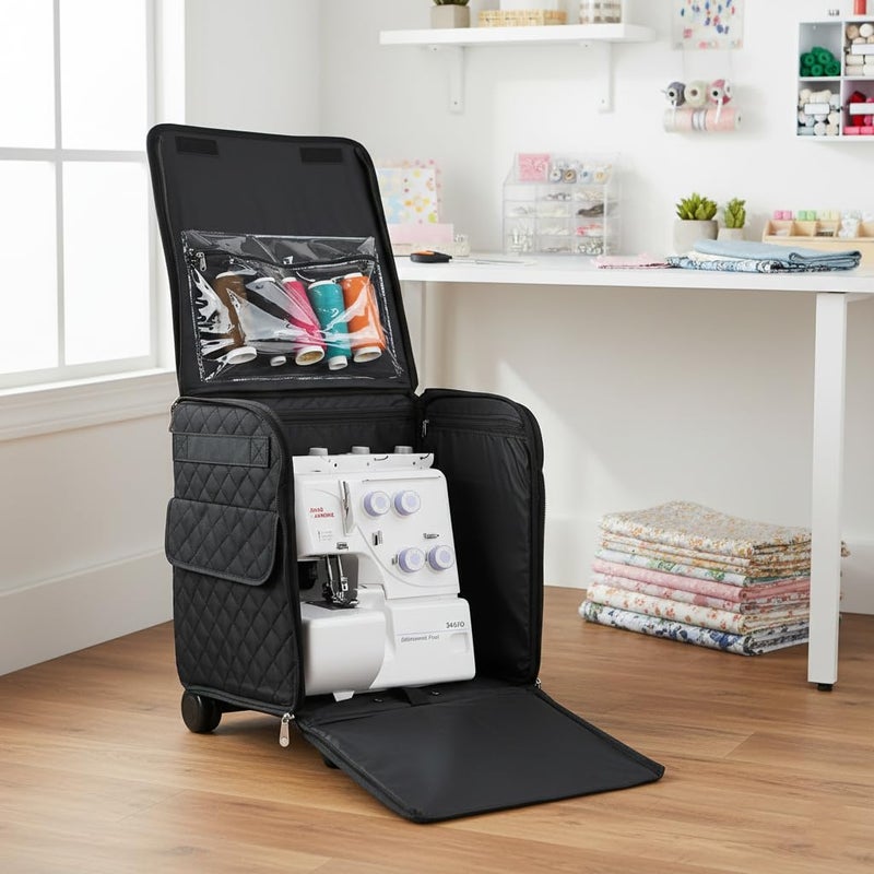 Everything Mary Rolling Serger Machine Tote â€“ Black Quilted Carrying Case for Overlock Machines â€“ Compatible with Brother, Singer & Juki â€“ Sewing Thread & Supplies Organizer - Image 3