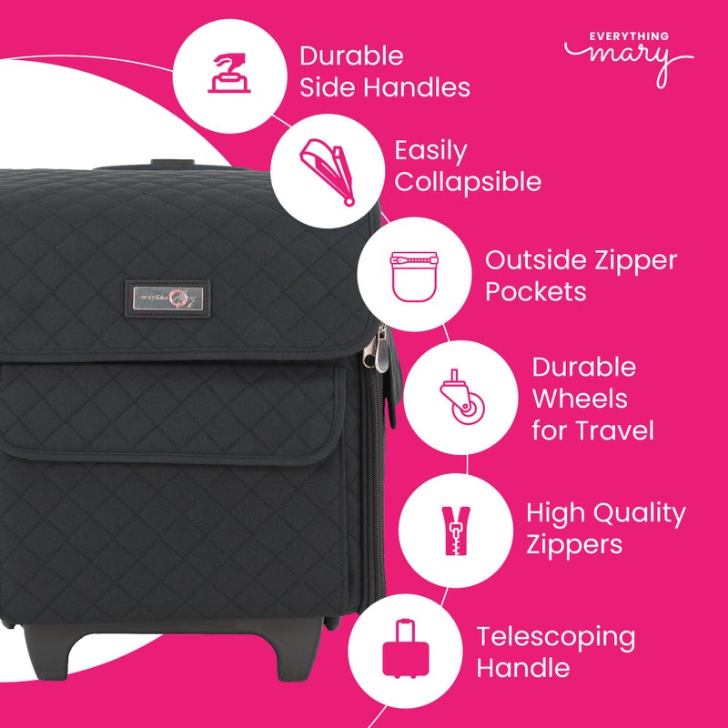 Everything Mary Rolling Serger Machine Tote â€“ Black Quilted Carrying Case for Overlock Machines â€“ Compatible with Brother, Singer & Juki â€“ Sewing Thread & Supplies Organizer - Image 2