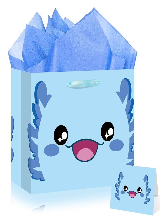 Wayyogh Large Blue Axolotl Gift Bag Axolotl Birthday Bags with Handles Tissue Paper Axolotls Greeting Card Blue Wrapping Paper Bags for Kids Boys Girls Baby Shower Axolotls Birthday Party Favor Decorations - Image 1