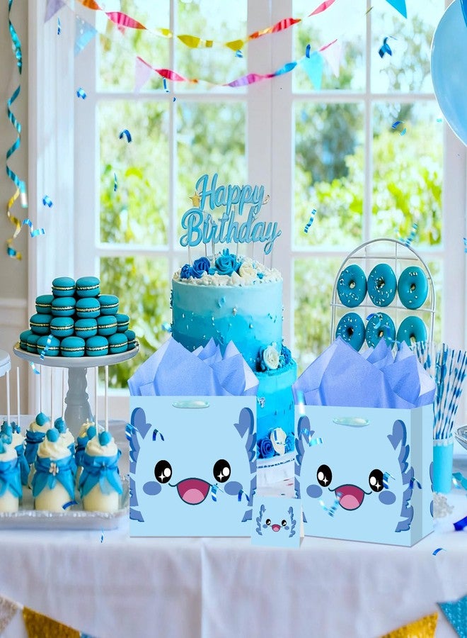 Wayyogh Large Blue Axolotl Gift Bag Axolotl Birthday Bags with Handles Tissue Paper Axolotls Greeting Card Blue Wrapping Paper Bags for Kids Boys Girls Baby Shower Axolotls Birthday Party Favor Decorations - Image 2