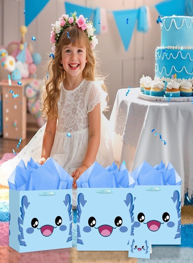 Wayyogh Large Blue Axolotl Gift Bag Axolotl Birthday Bags with Handles Tissue Paper Axolotls Greeting Card Blue Wrapping Paper Bags for Kids Boys Girls Baby Shower Axolotls Birthday Party Favor Decorations - Image 4