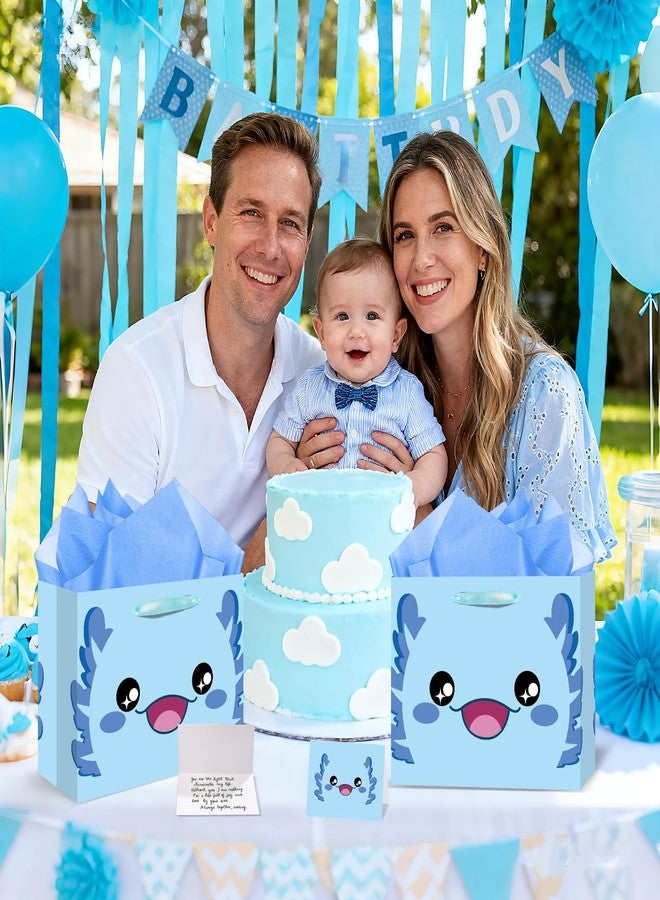 Wayyogh Large Blue Axolotl Gift Bag Axolotl Birthday Bags with Handles Tissue Paper Axolotls Greeting Card Blue Wrapping Paper Bags for Kids Boys Girls Baby Shower Axolotls Birthday Party Favor Decorations - Image 3