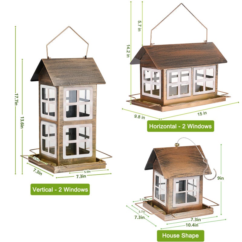 IWNTWY Bird Feeders, Heavy Duty Metal Bird Feeder for Outdoors Hanging, Weatherproof Large Capacity Wild Birdfeeder for Outside Garden Yard, Country House Shape - Image 2