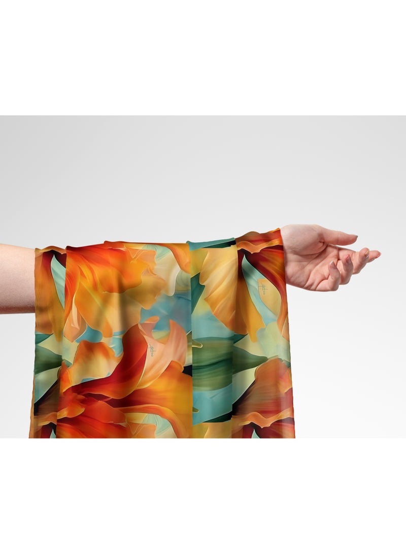 فيلاتو Ø¬Ù„Ø§Ø¨ÙŠØ© Ù…Ø®ÙˆÙŠØ± Ø¨ØªØµÙ…ÙŠÙ… Ø²Ù‡ÙˆØ± Ø¨Ø±ØªÙ‚Ø§Ù„ÙŠØ© Ø®Ø¶Ø±Ø§Ø¡ Ù…Ù† Ù‚Ù…Ø§Ø´ Ø­Ø±ÙŠØ± Ø§Ù„Ù„ÙŠÙ„ Ø¹Ø±Ø§Ù…Ù†ÙŠ Ø¨Ø§Ù„ÙŠØ§Ø±Ø¯Ø©ØŒ Ø¹Ø±Ø¶ 58 Ø¨ÙˆØµØ© - Image 1