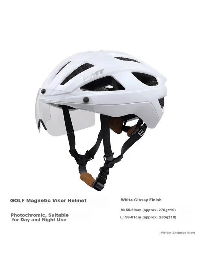 Pmt Bicycle Helmet Mountain Bike Cycling Safety Helmet Road Bike Magnetic Goggles Golf White Size M - Image 1