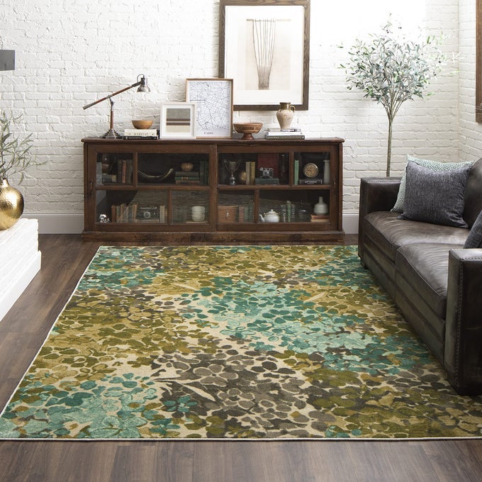 AURORA RADIANCE AQUA ABSTRACT FLORAL AREA RUG 5X8 BLUEGREEN