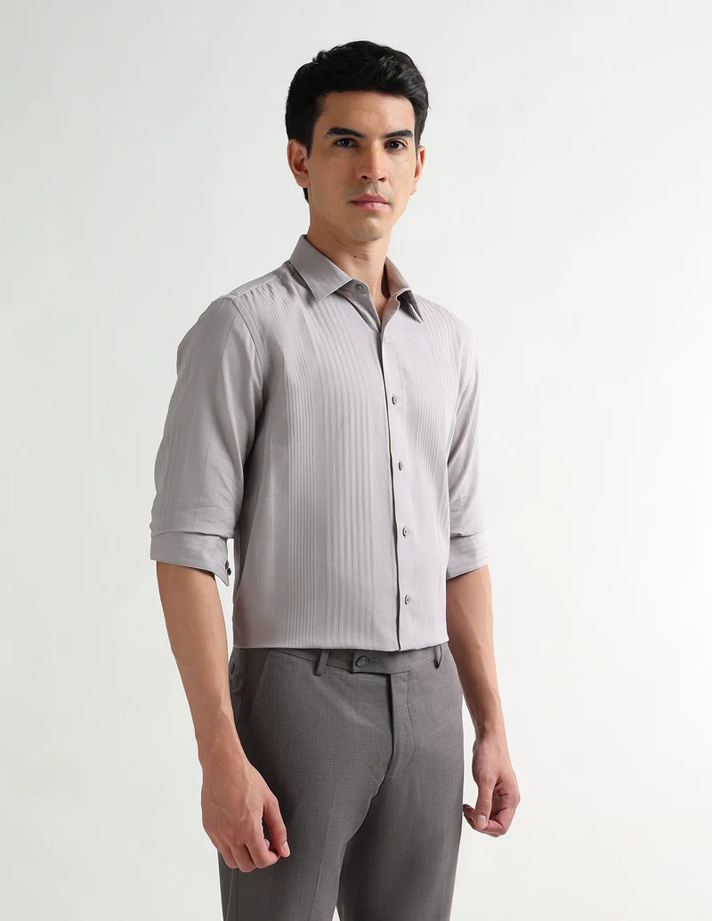 Arrow Beige Vertical Striped Manhattan Slim Fit shirt for Men | Best Price UAE