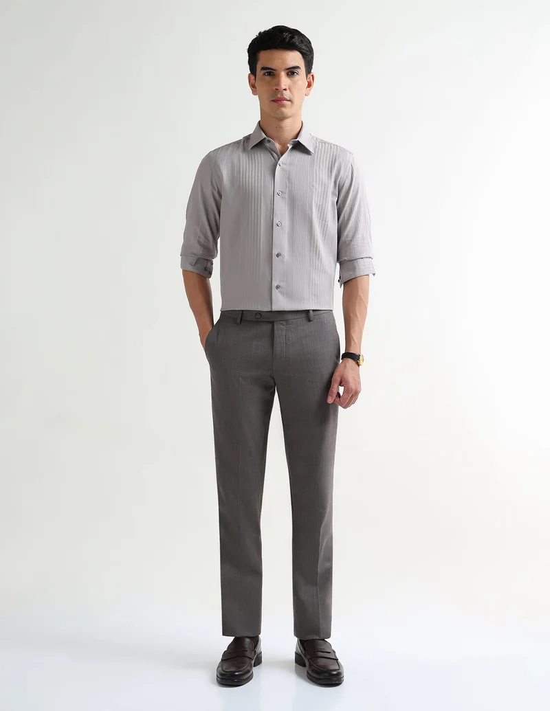 Arrow Beige Vertical Striped Manhattan Slim Fit shirt for Men | Best Price UAE