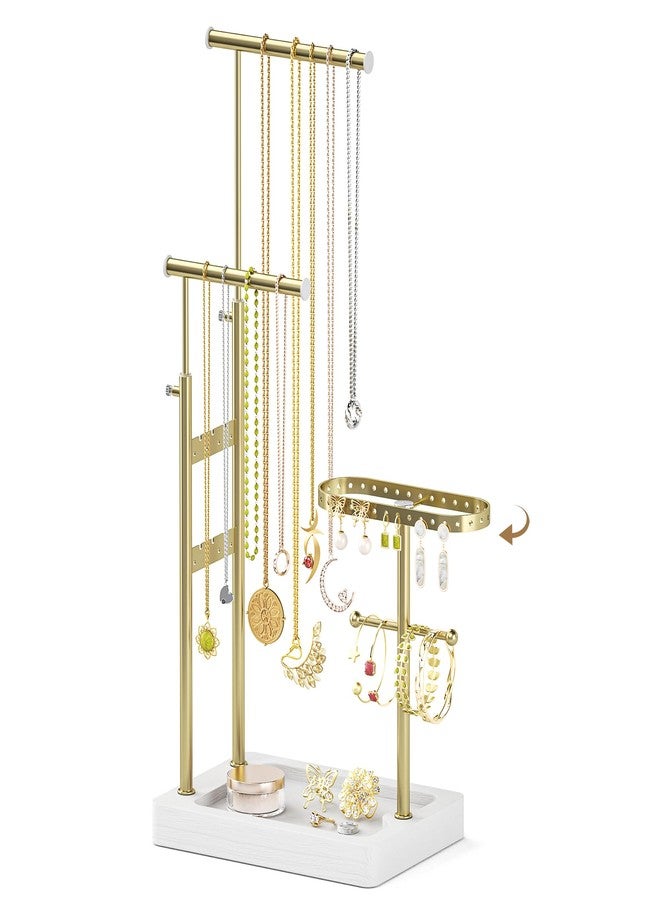 Alsonerbay Jewelry Organizer Stand, Necklace Holder Stand with Height Adjustable Design, Rotatable Jewelry Holder for Long Necklaces, Earrings, Jewelry Display and Storage (White and Gold) - Image 1