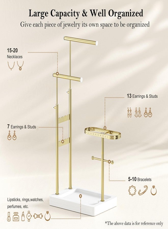 Alsonerbay Jewelry Organizer Stand, Necklace Holder Stand with Height Adjustable Design, Rotatable Jewelry Holder for Long Necklaces, Earrings, Jewelry Display and Storage (White and Gold) - Image 5