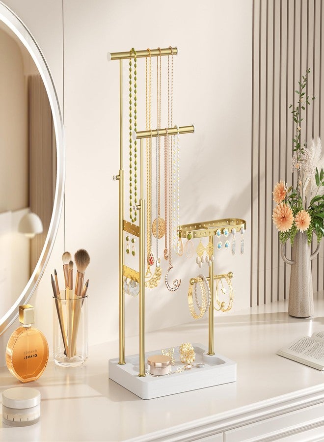 Alsonerbay Jewelry Organizer Stand, Necklace Holder Stand with Height Adjustable Design, Rotatable Jewelry Holder for Long Necklaces, Earrings, Jewelry Display and Storage (White and Gold) - Image 4