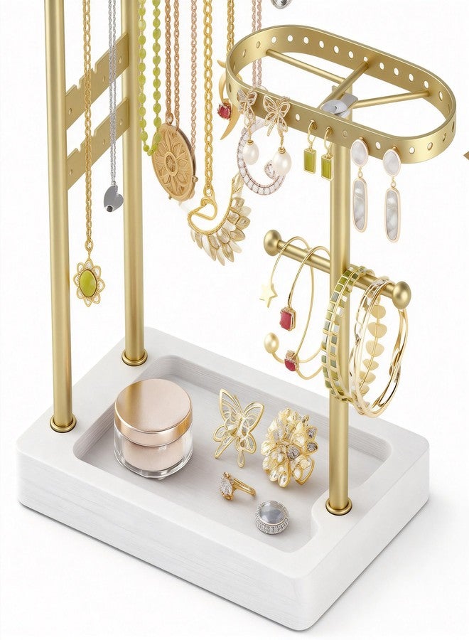 Alsonerbay Jewelry Organizer Stand, Necklace Holder Stand with Height Adjustable Design, Rotatable Jewelry Holder for Long Necklaces, Earrings, Jewelry Display and Storage (White and Gold) - Image 3