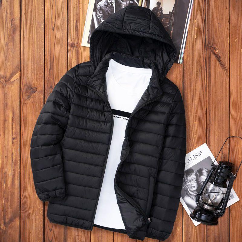 Light Down Cotton-padded Jacket Men's Autumn and Winter Cotton-padded Jacket New Short Vertical Collar Men's Casual Hooded Plus Size Lightweight Jacket - Image 1