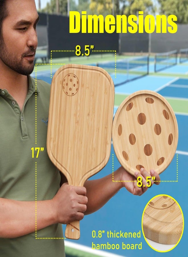 cenleoha Pickleball Charcuterie Board Set - Bamboo Cheese & Cutting Board | 17" Paddle Board with Handle + 8.5″ Round Plate - Perfect Gifts for Pickleball Fans & Club Gatherings - Image 4