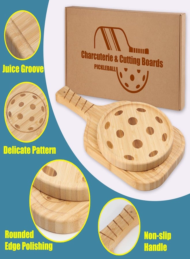 cenleoha Pickleball Charcuterie Board Set - Bamboo Cheese & Cutting Board | 17" Paddle Board with Handle + 8.5″ Round Plate - Perfect Gifts for Pickleball Fans & Club Gatherings - Image 3