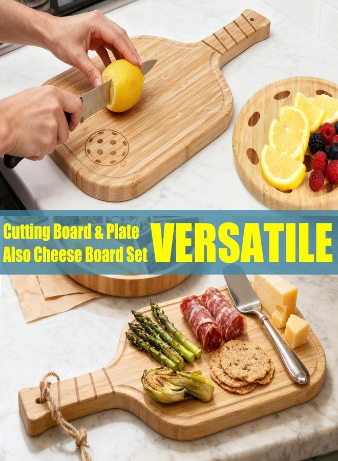 cenleoha Pickleball Charcuterie Board Set - Bamboo Cheese & Cutting Board | 17" Paddle Board with Handle + 8.5″ Round Plate - Perfect Gifts for Pickleball Fans & Club Gatherings - Image 5