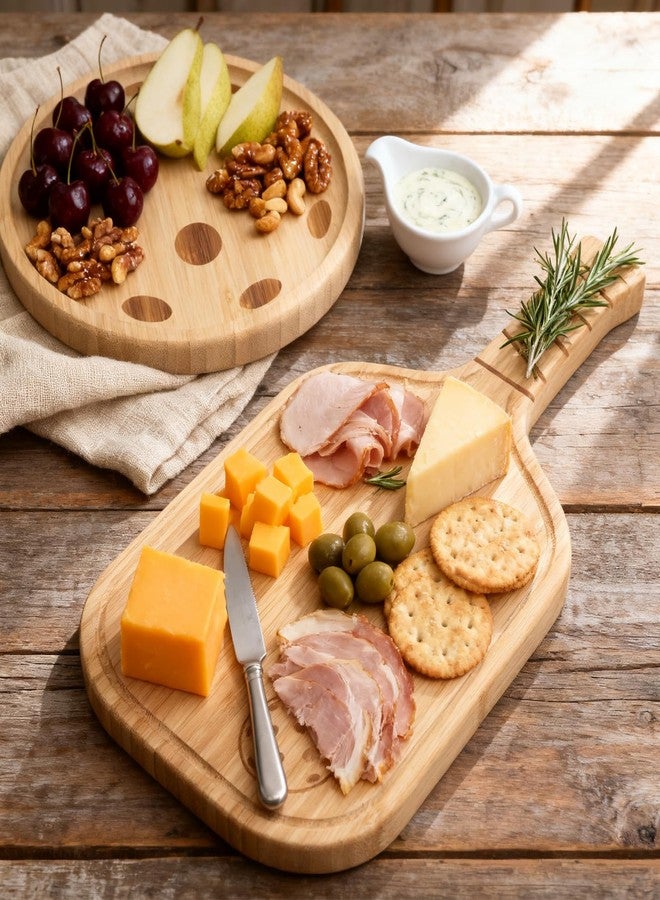 cenleoha Pickleball Charcuterie Board Set - Bamboo Cheese & Cutting Board | 17" Paddle Board with Handle + 8.5″ Round Plate - Perfect Gifts for Pickleball Fans & Club Gatherings - Image 2