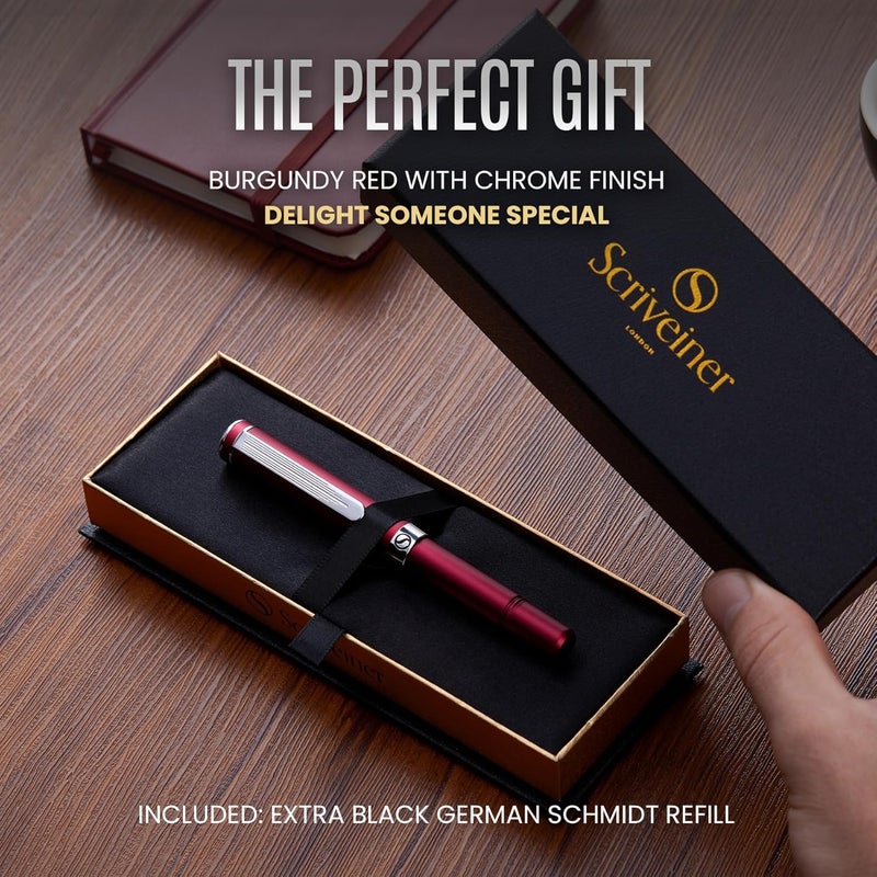 Scriveiner Red Rollerball Edc Luxury Pen, Stunning Pocket Pen With Chrome Finish, Cool Writing Pen, Best Pen Gift For Men & Women, German Schmidt Refill, Nice Present, Fancy Office Designer Pen Set - Image 3