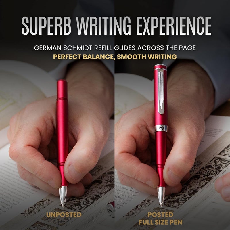 Scriveiner Red Rollerball Edc Luxury Pen, Stunning Pocket Pen With Chrome Finish, Cool Writing Pen, Best Pen Gift For Men & Women, German Schmidt Refill, Nice Present, Fancy Office Designer Pen Set - Image 5