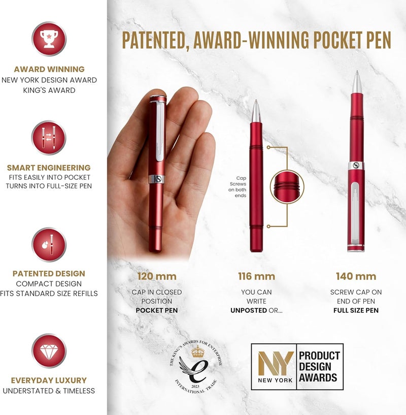 Scriveiner Red Rollerball Edc Luxury Pen, Stunning Pocket Pen With Chrome Finish, Cool Writing Pen, Best Pen Gift For Men & Women, German Schmidt Refill, Nice Present, Fancy Office Designer Pen Set - Image 4