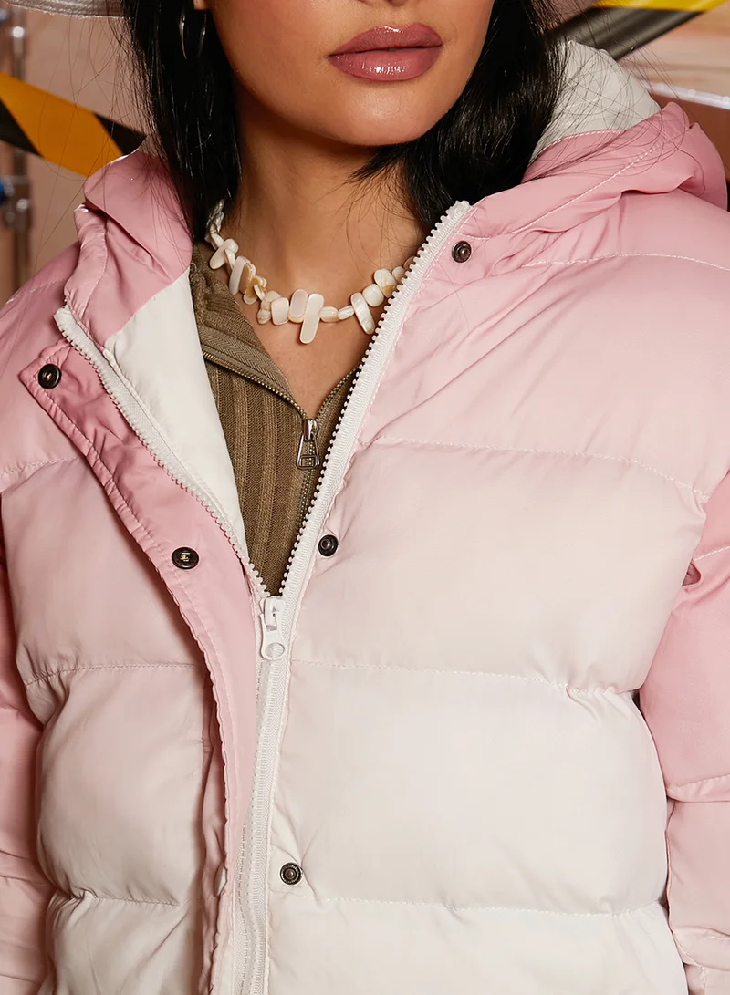 كامبوس سوترا Women's Baby Pink & Chalk White Zip-Front Ombre Quilted Jacket