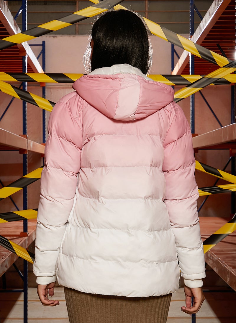Campus Sutra Women's Baby Pink & Chalk White Zip-Front Ombre Quilted Jacket - Image 5