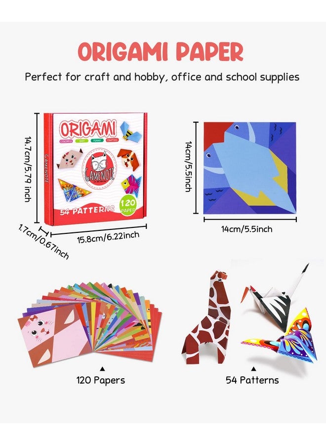 Gamenote Colorful Origami Kit For Kids 54 Projects 120 Double Sided Origami Paper 12 Sheets Practice Papers Instructional Origami Book Origami Gift For 4+ Girls Boys Adult Beginners Training Craft - Image 2
