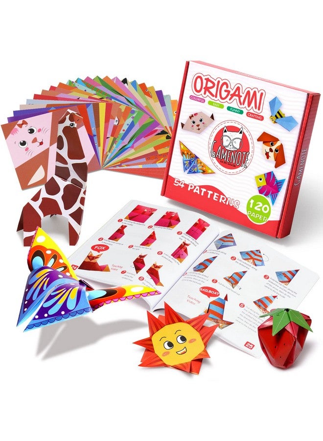 Gamenote Colorful Origami Kit For Kids 54 Projects 120 Double Sided Origami Paper 12 Sheets Practice Papers Instructional Origami Book Origami Gift For 4+ Girls Boys Adult Beginners Training Craft - Image 1