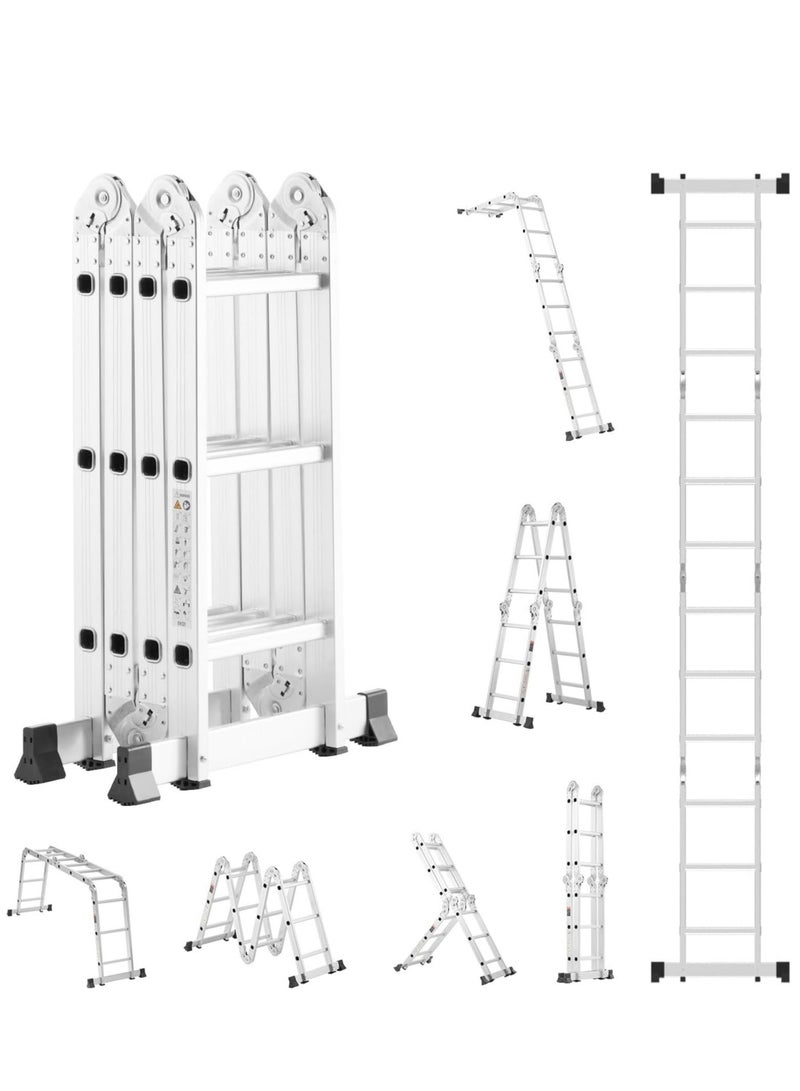Egardenkart Egardenkart Multi-Purpose Foldable Ladder - 4x3, 12 Steps | Aluminum Folding Ladder for Home, Work, and Outdoor Use | Portable and Adjustable Ladder Foldable with Grip (4x3-3.6mtrs, Silver)  - Image 1