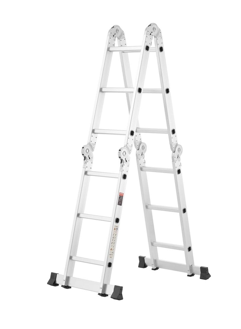 Egardenkart Egardenkart Multi-Purpose Foldable Ladder - 4x3, 12 Steps | Aluminum Folding Ladder for Home, Work, and Outdoor Use | Portable and Adjustable Ladder Foldable with Grip (4x3-3.6mtrs, Silver)  - Image 4