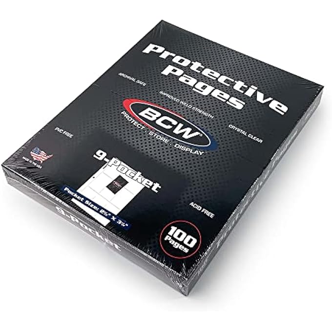 BCW 100 9-POCKET PLASTIC SHEETS TO PROTECT, STORE, DIPLAY SPORTS OR TRADING CARDS - Image 1