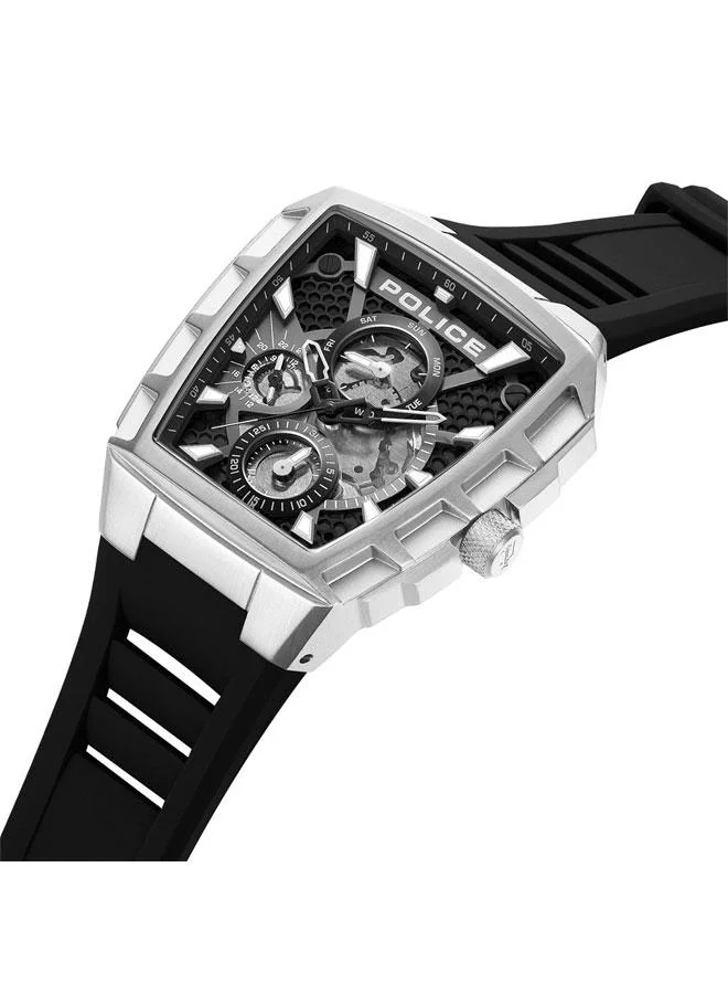 POLICE Tough Gear Black Dial Black Silicone Strap Multifunction Watch for Men - 46mm