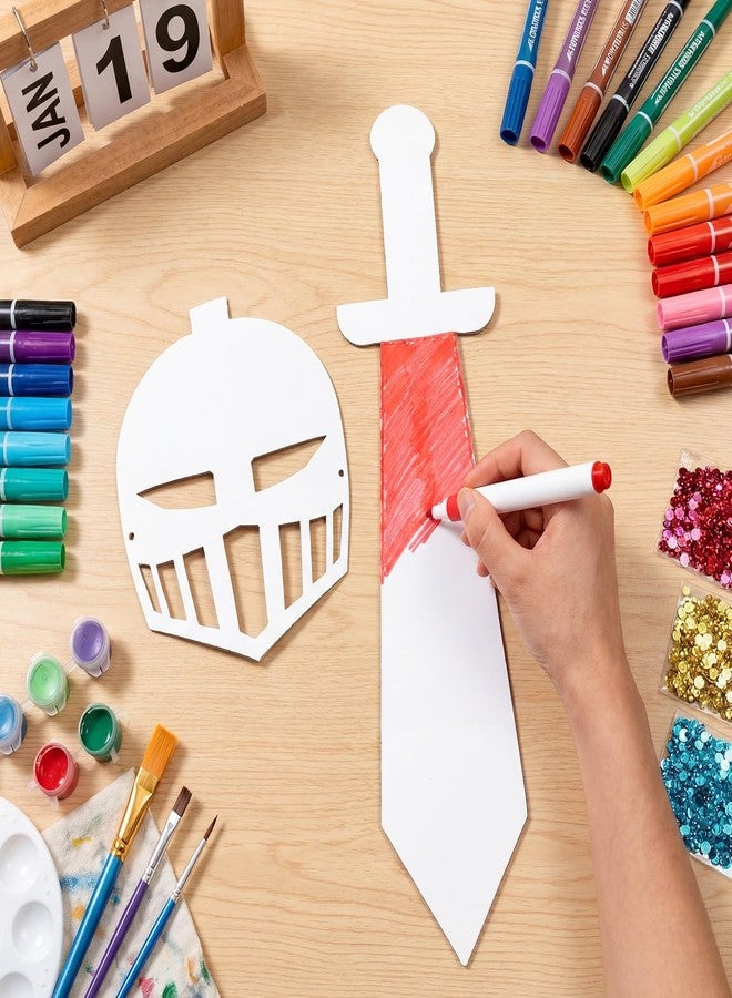 Mooliwe 24 Pack Color Your Own Knight Mask and Swords Craft Kit with Elastic Cord Kids Knight Party Decorations for Kids Vacation Bible School Supplies - Image 4