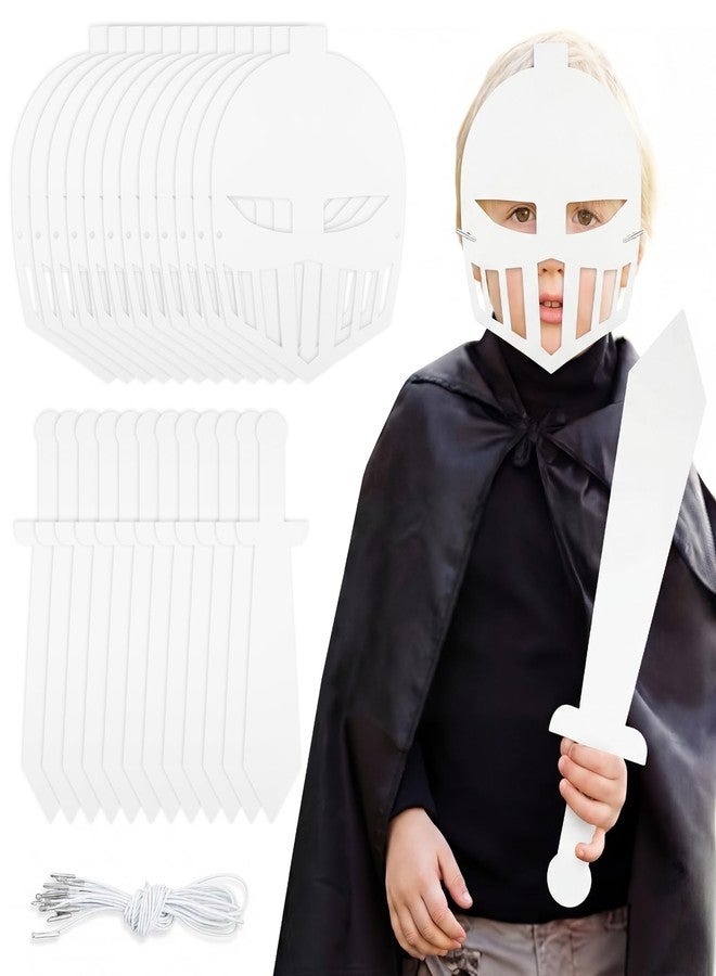 Mooliwe 24 Pack Color Your Own Knight Mask and Swords Craft Kit with Elastic Cord Kids Knight Party Decorations for Kids Vacation Bible School Supplies - Image 1