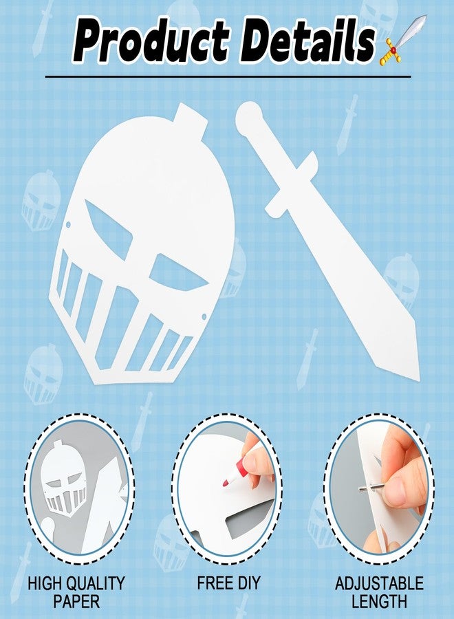 Mooliwe 24 Pack Color Your Own Knight Mask and Swords Craft Kit with Elastic Cord Kids Knight Party Decorations for Kids Vacation Bible School Supplies - Image 3