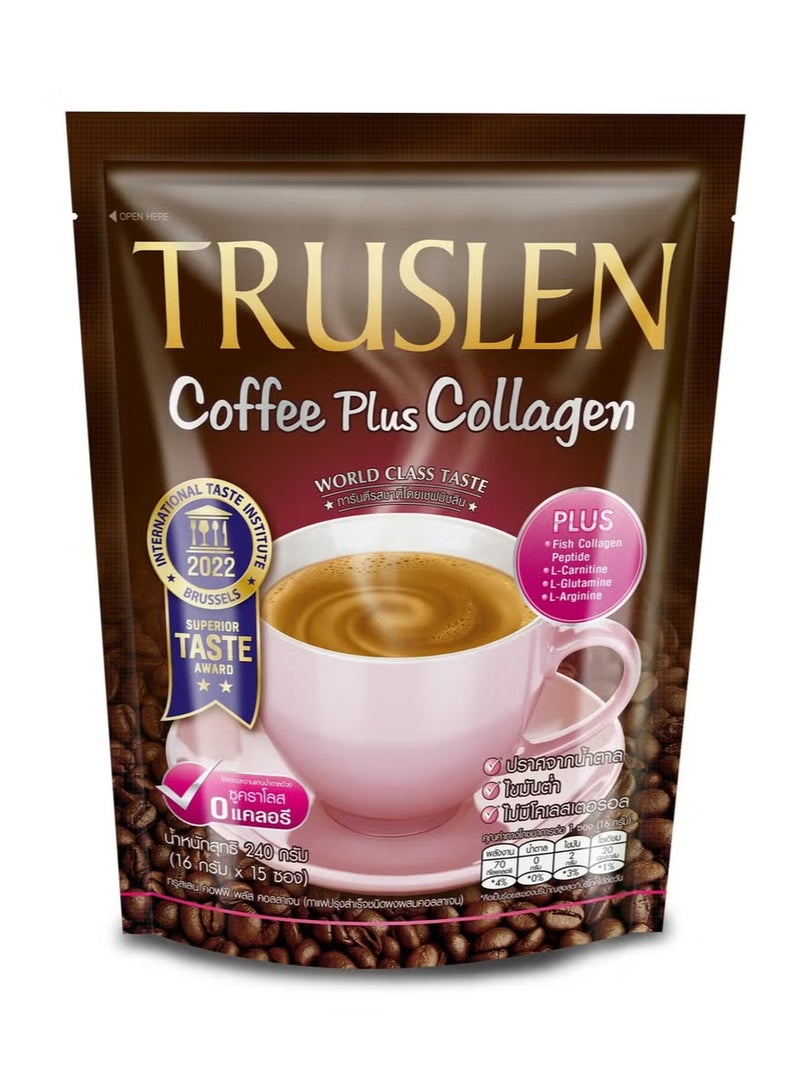 Truslen Collagen Coffee – Slimming & Skin Glow Drink with L-Carnitine & No Sugar – 240g (15 Sticks)