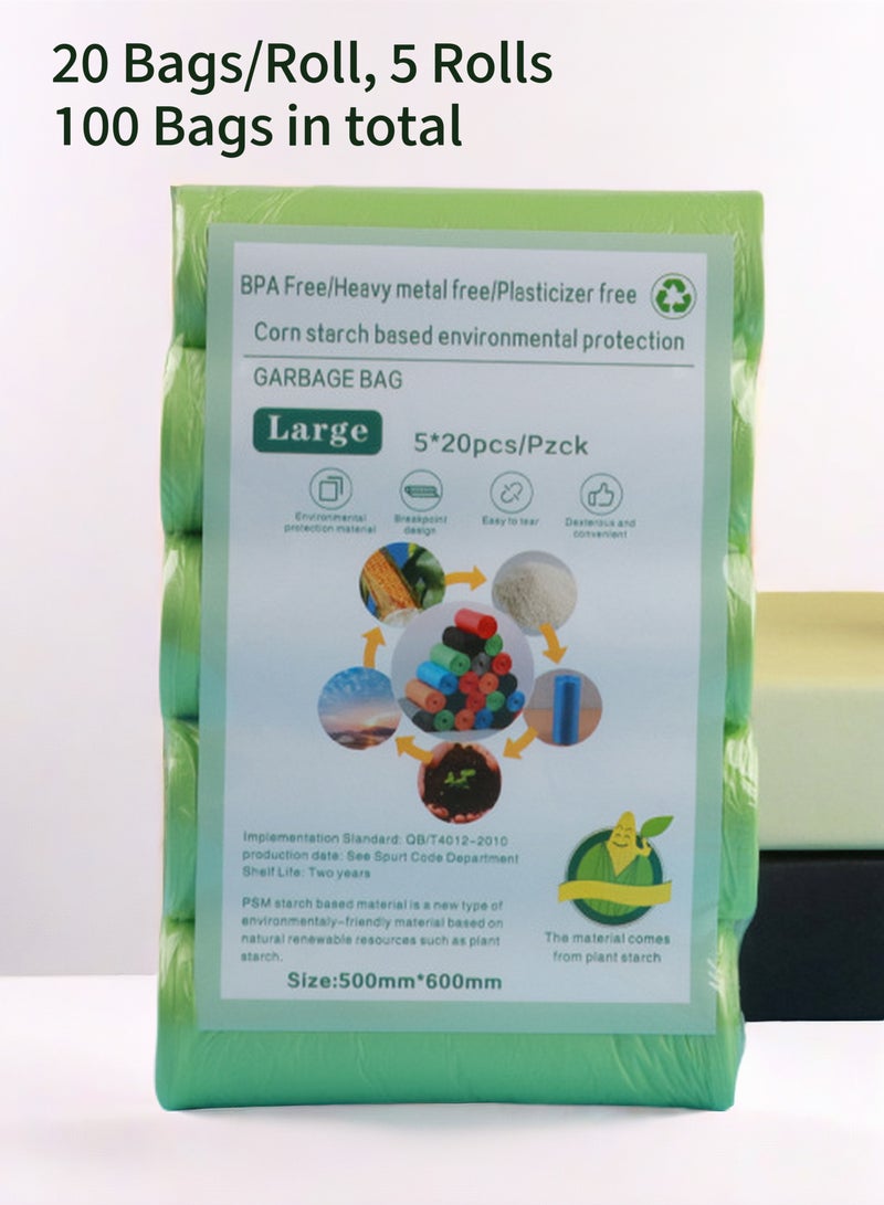 ShineShe Garbage Bags Biodegradable Compact Roll Green 50x60cm (20pc x 5Rolls) 100 bags - Image 1