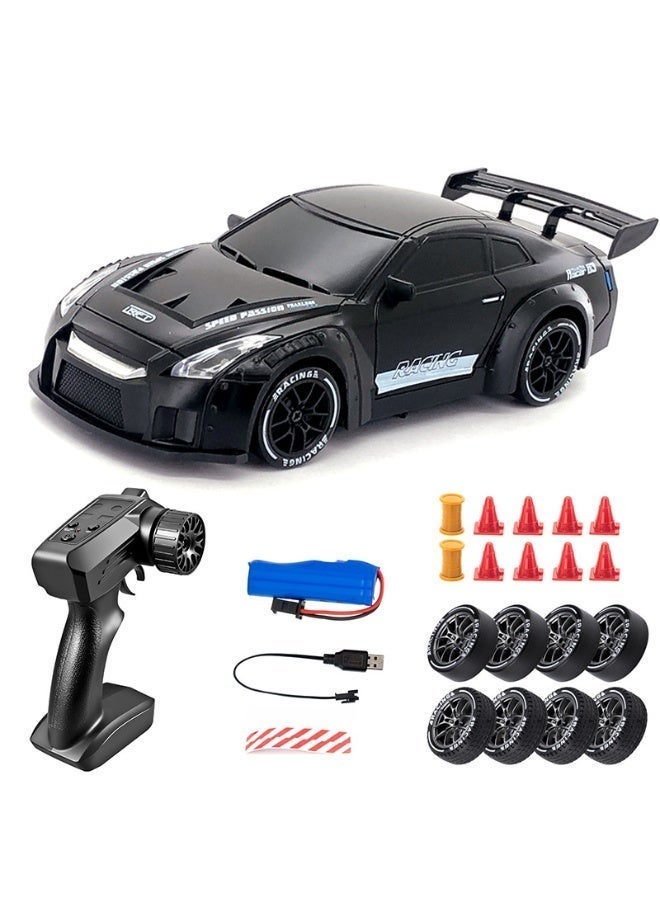 Samira RC Drift Car, 1:24 Scale Remote Control Vehicle with LED Lights, 2.4GHz 20KM/H 4WD High Speed RC Cars, Drifting Tires＆Two Batteries, Racing Sports Toy Idea Gift for Adults Boys Girls and Kids (Black) - Image 1