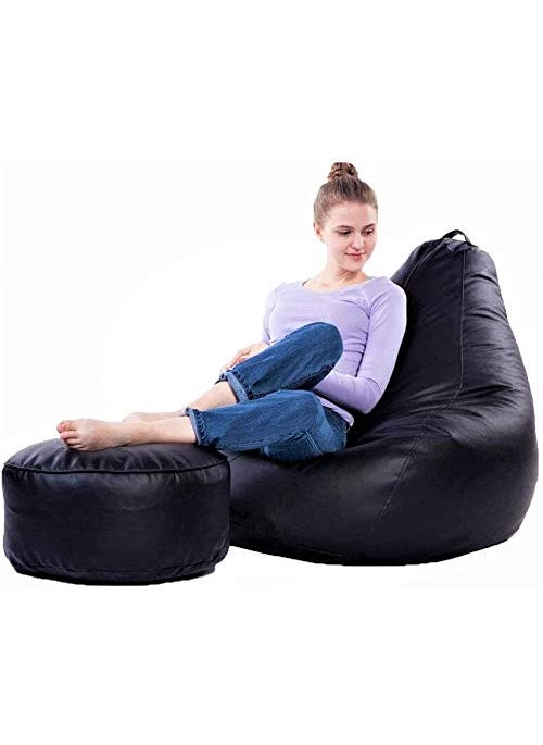 LEXAVI LEXAVICombo Bean Bag with Footstool Prefilled with Beans XXXL Black  - Image 1