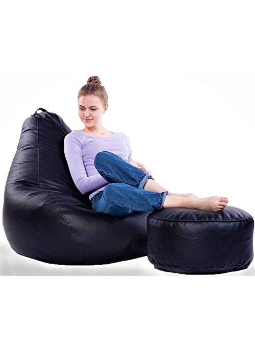 LEXAVI LEXAVICombo Bean Bag with Footstool Prefilled with Beans XXXL Black  - Image 2