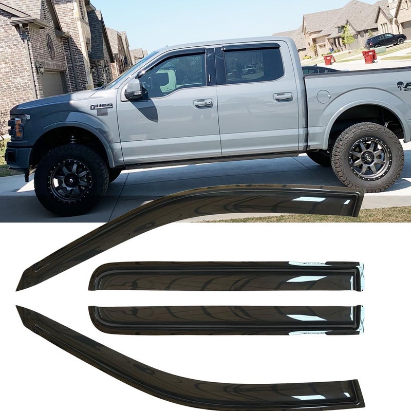 4pcs Original Shatterproof Rainproof Window Wind Deflectors for F150 1524Sun Rain GuardsWindow Visors for CarsVent Deflector for 1524 F150 1724 F250F350F450F550 Super Duty 94975