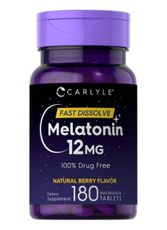 CARLYLE Carlyle Melatonin 12 mg Fast Dissolve 180 Tablets | Nighttime Sleep Aid | Natural Berry Flavor | Vegetarian, Non-GMO, Gluten Free 