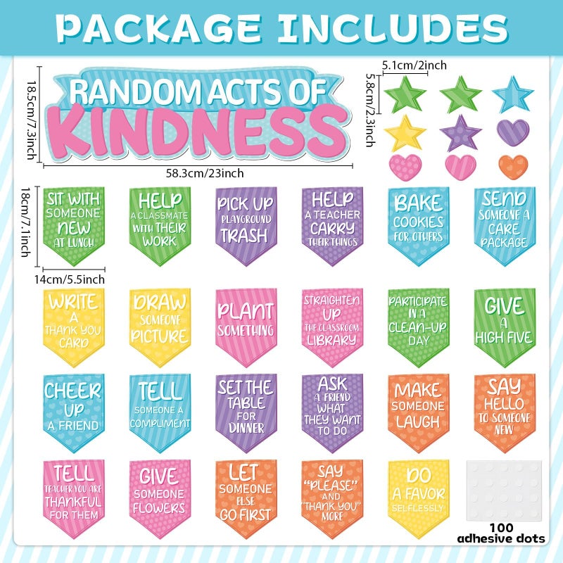 QOUBAI Random Acts of Kindness Bulletin Board Set Colorful Motivational Classroom Bulletin Decorations Rainbow Flip Kind Challenge Cutouts for Back to School Office Home Chalkboard Decor Wall Door - Image 2