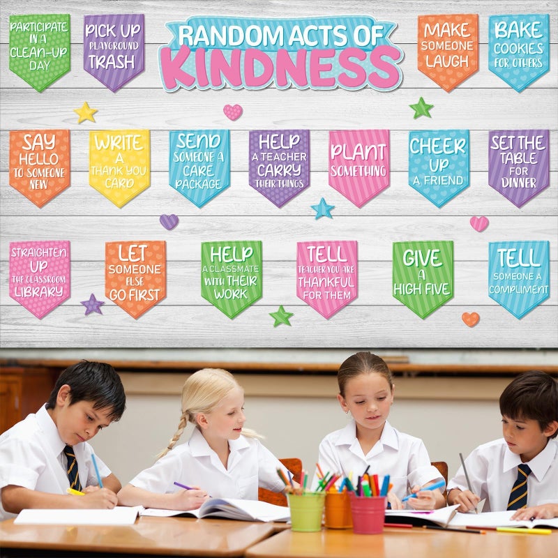 QOUBAI Random Acts of Kindness Bulletin Board Set Colorful Motivational Classroom Bulletin Decorations Rainbow Flip Kind Challenge Cutouts for Back to School Office Home Chalkboard Decor Wall Door - Image 5